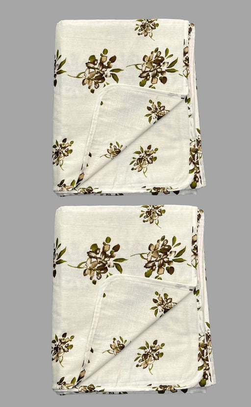 Blanket | Dohar. White/Mehndi Green Flora, Soft & Cozy. Two Pc Single bed Reversible | Laces and Frills - Laces and Frills