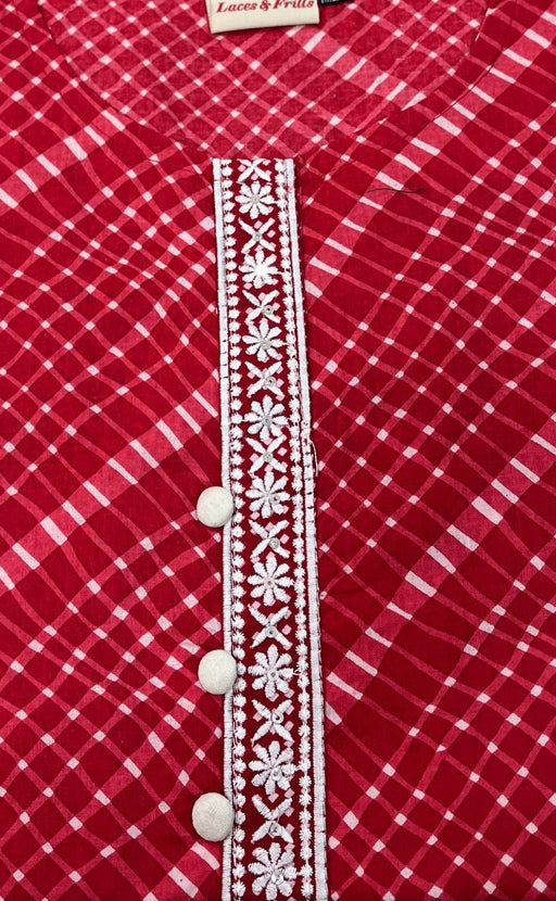 Red/White Checks Jaipuri Cotton Short Kurti. Pure Versatile Cotton. | Laces and Frills - Laces and Frills