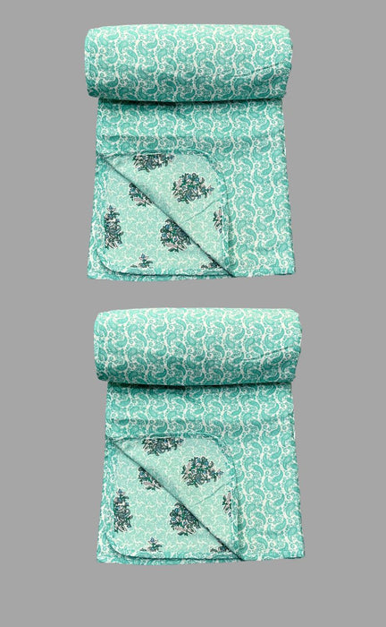 Blanket | Dohar. Turquoise Blue Garden, Soft & Cozy. Two Pc Single bed Reversible | Laces and Frills - Laces and Frills