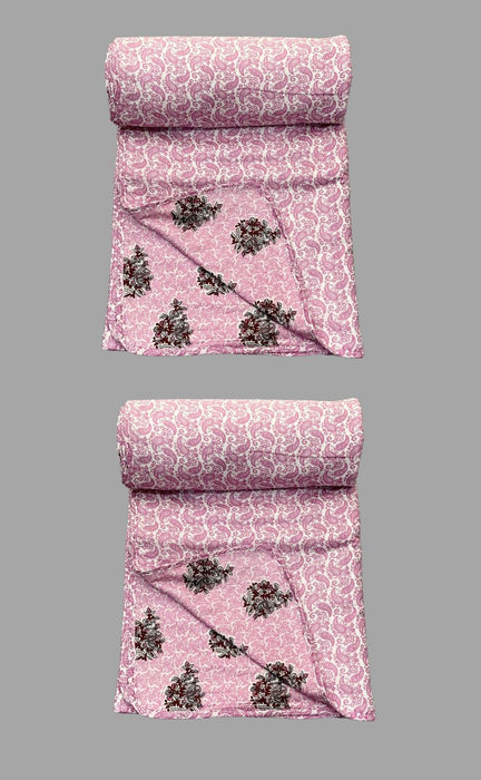 Blanket | Dohar .Pink Garden, Soft & Cozy. Two Pc Single bed Reversible | Laces and Frills - Laces and Frills