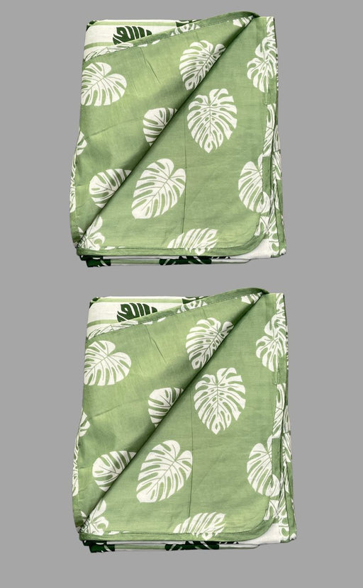 Blanket | Dohar .Green/White Leaves, Soft & Cozy. Two Pc Single bed Reversible | Laces and Frills - Laces and Frills