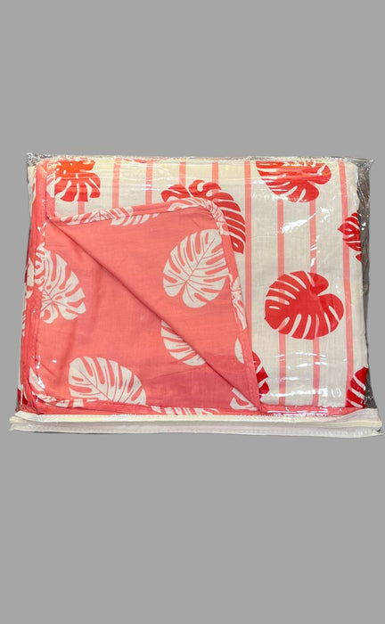Blanket | Dohar .White/Red Leaves, Soft & Cozy. Two Pc Single bed Reversible | Laces and Frills - Laces and Frills