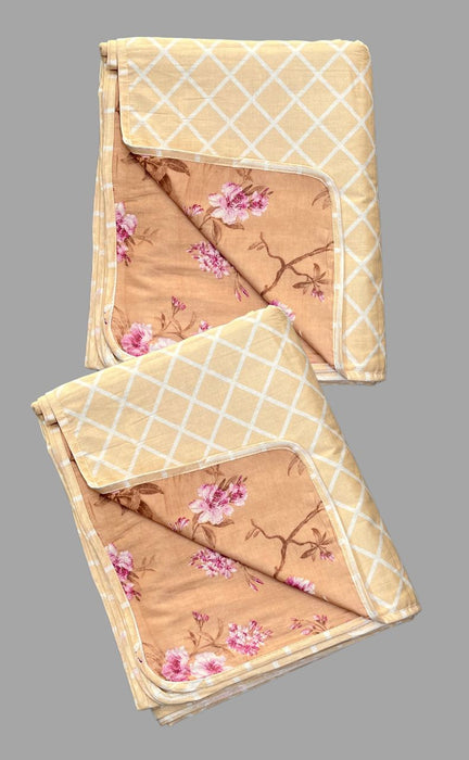 Blanket | Dohar .Peach Floral, Soft & Cozy. Two Pc Single bed Reversible | Laces and Frills - Laces and Frills