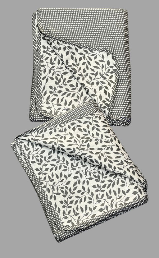 Blanket | Dohar .White/Grey Tiny Leaf, Soft & Cozy. Two Pc Single bed Reversible | Laces and Frills - Laces and Frills