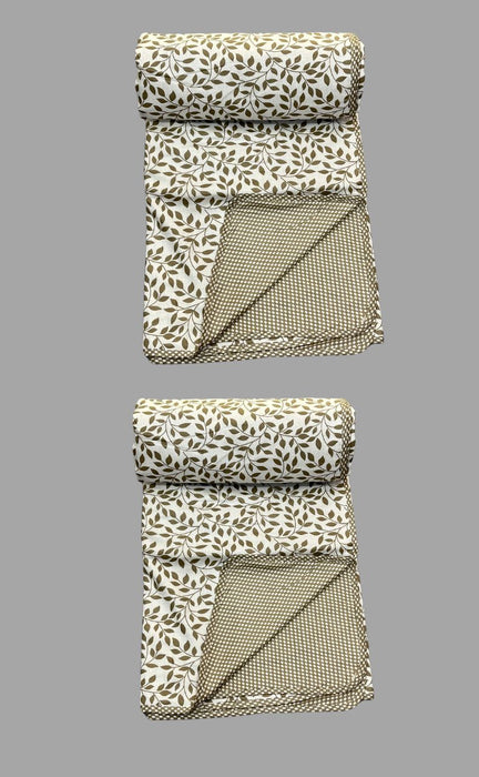 Blanket | Dohar .White/Beige Tiny Leaf, Soft & Cozy. Two Pc Single bed Reversible | Laces and Frills - Laces and Frills