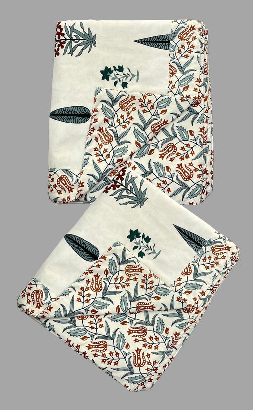 Blanket | Dohar .Off White/Brown Garden, Soft & Cozy. Two Pc Single bed Reversible | Laces and Frills - Laces and Frills