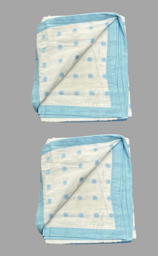 Blanket | Dohar .White/Blue Geometric, Soft & Cozy. Two Pc Single bed Reversible | Laces and Frills - Laces and Frills
