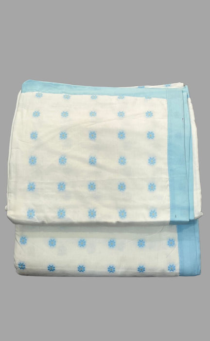 Blanket | Dohar .White/Blue Geometric, Soft & Cozy. Two Pc Single bed Reversible | Laces and Frills - Laces and Frills