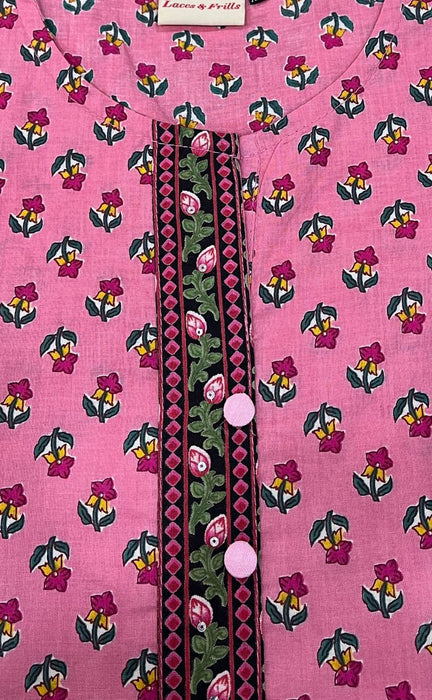 Pink Flora Jaipuri Cotton Short Kurti. Pure Versatile Cotton. | Laces and Frills - Laces and Frills
