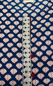 Navy Blue/Maroon Motif Jaipuri Cotton Short Kurti. Pure Versatile Cotton. | Laces and Frills - Laces and Frills