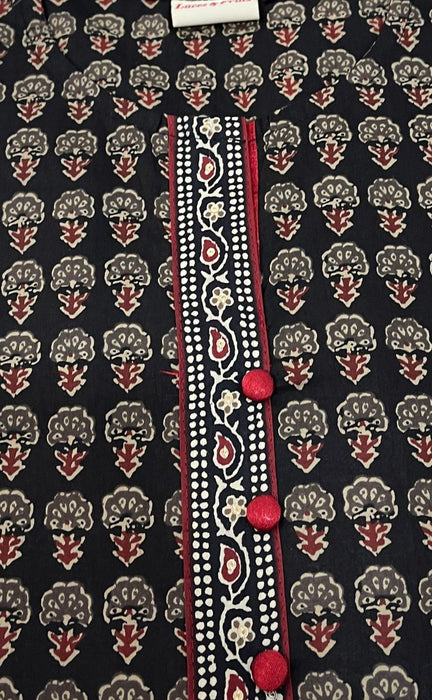 Black Flora Jaipuri Cotton Short Kurti. Pure Versatile Cotton. | Laces and Frills - Laces and Frills