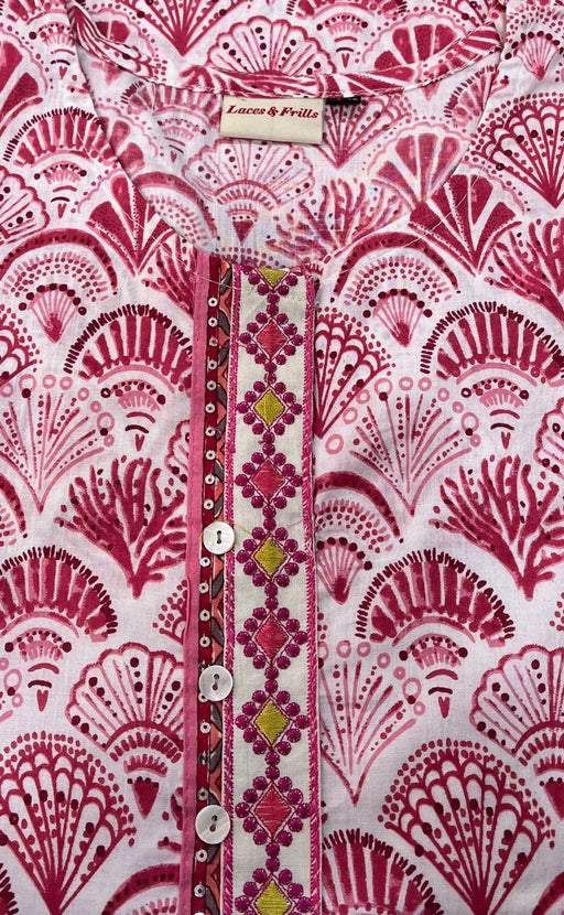 Pink Abstract Jaipuri Cotton Short Kurti. Pure Versatile Cotton. | Laces and Frills - Laces and Frills