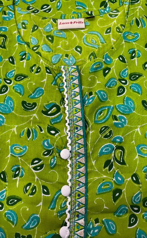 Green Garden Jaipuri Cotton Short Kurti. Pure Versatile Cotton. | Laces and Frills - Laces and Frills
