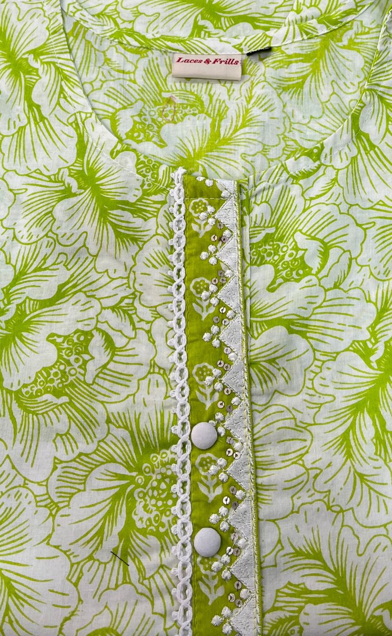 Green Garden Jaipuri Cotton Short Kurti. Pure Versatile Cotton. | Laces and Frills - Laces and Frills