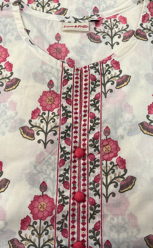Pink Garden Jaipuri Cotton Short Kurti. Pure Versatile Cotton. | Laces and Frills - Laces and Frills