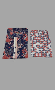 Navy Blue Garden Kurti With Pant Set .Pure Versatile Cotton. | Laces and Frills - Laces and Frills