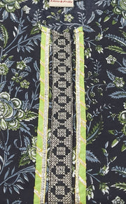 Black/Green Floral Kurti With Pant Set.Pure Versatile Cotton. | Laces and Frills - Laces and Frills