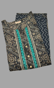 Ash Grey Floral Motif Kurti With Pant Set.Pure Versatile Cotton. | Laces and Frills - Laces and Frills