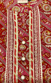 Red/Pink Floral Motif Kurti With Pant Set.Pure Versatile Cotton. | Laces and Frills - Laces and Frills