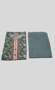 Sea Green/Pink Floral Kurti With Pant Set.Pure Versatile Cotton. | Laces and Frills - Laces and Frills
