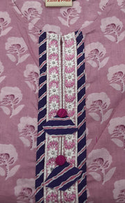 Lavender Pink Floral Kurti With Pant Set.Pure Versatile Cotton. | Laces and Frills - Laces and Frills
