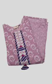 Lavender Pink Floral Kurti With Pant Set.Pure Versatile Cotton. | Laces and Frills - Laces and Frills