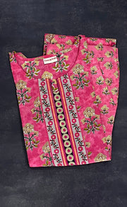 Pink Floral Kurti With Pant Set.Pure Versatile Cotton. | Laces and Frills - Laces and Frills