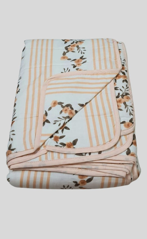 Blanket | Dohar. White Peach Floral , Soft & Cozy. One Double bed Reversible | Laces and Frills - Laces and Frills