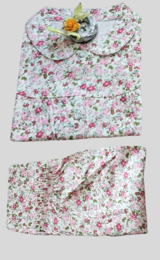 Pink/ White Floral Girls Night Suit Set . Girls Night Wear | Laces and Frills - Laces and Frills