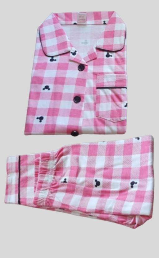 Pink Checks Girls Printed Night Suit Set . Girls Night Wear | Laces and Frills - Laces and Frills