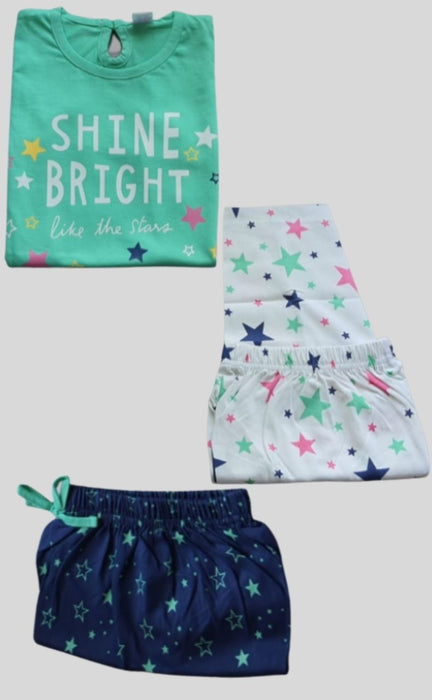Pista Green Stars Girls Printed Night Suit Set . Girls Night Wear | Laces and Frills - Laces and Frills