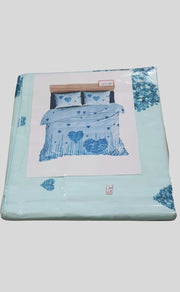 Sky Blue Hearts Bedsheet with Pillow Covers/108" x 108" - Laces and Frills
