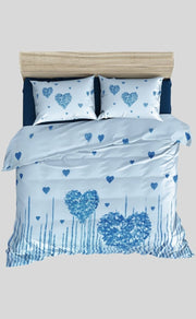 Sky Blue Hearts Bedsheet with Pillow Covers/108" x 108" - Laces and Frills