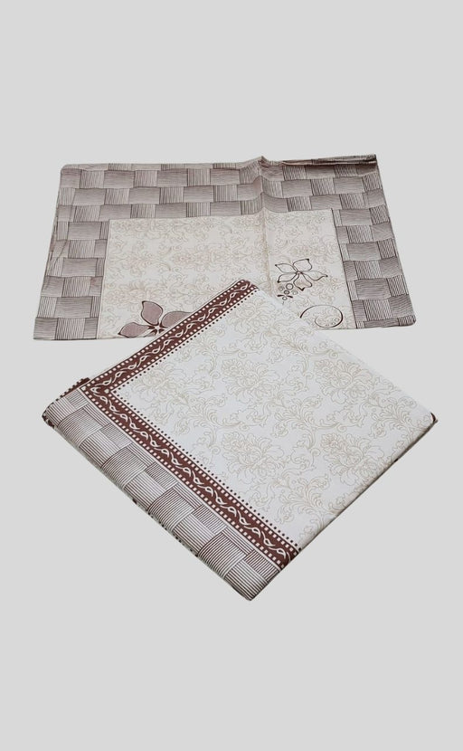 White/Brown Flora Bedsheet with Pillow Covers/108" x 108" - Laces and Frills