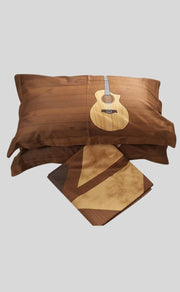Mustard Brown Guitar Double Bedsheet with Pillow Covers/108" x 108" - Laces and Frills
