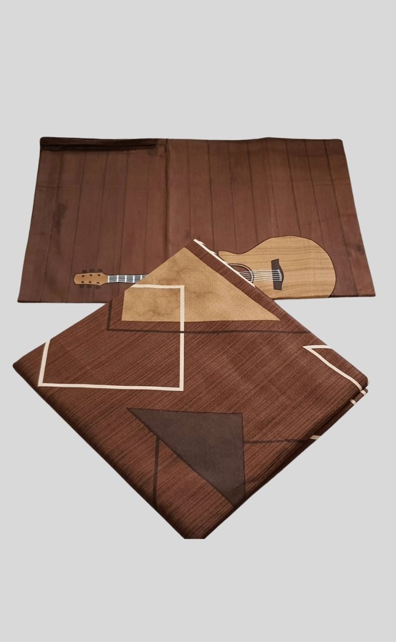 Dark Brown Guitar Double Bedsheet with Pillow Covers/108" x 108" - Laces and Frills