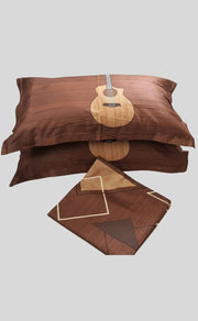 Dark Brown Guitar Double Bedsheet with Pillow Covers/108" x 108" - Laces and Frills