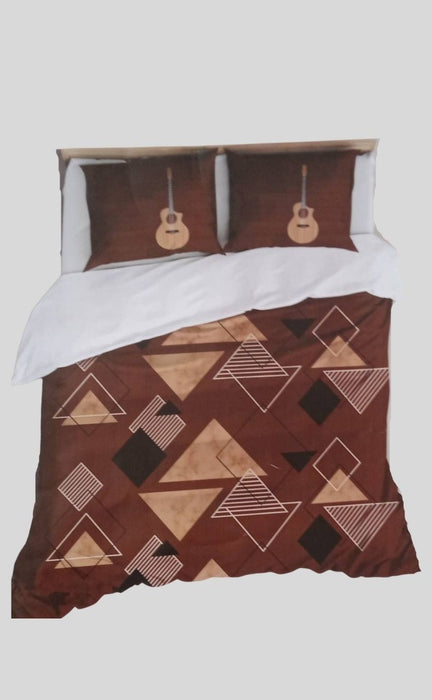 Dark Brown Guitar Double Bedsheet with Pillow Covers/108" x 108" - Laces and Frills