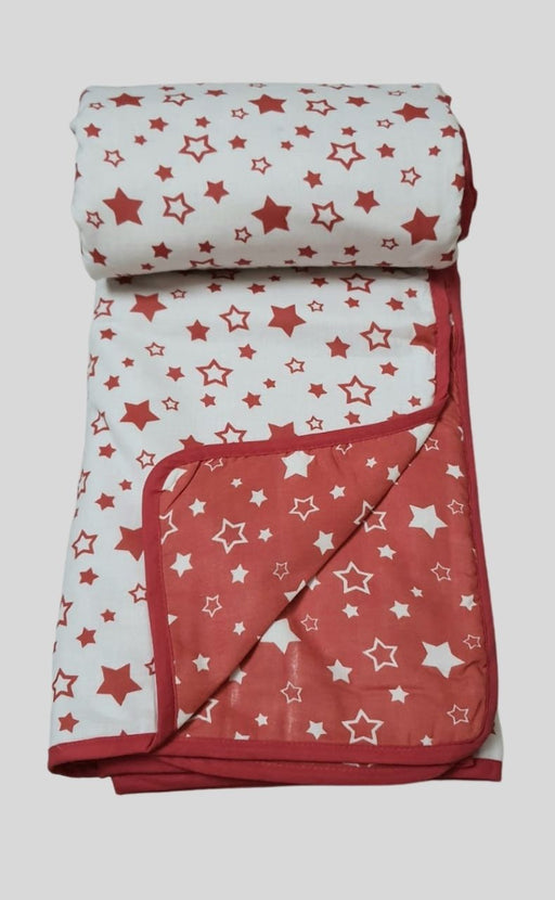 Blanket | Dohar. White/Rusted Red Stars, Soft & Cozy. One Double bed Reversible | Laces and Frills - Laces and Frills