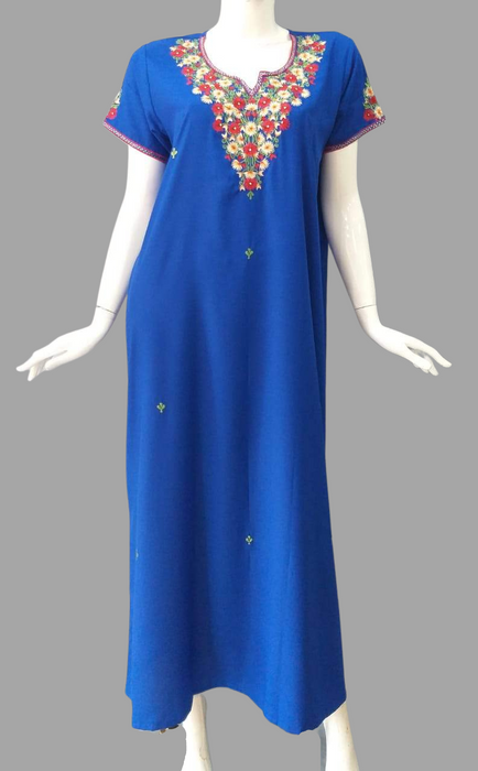 Royal Blue Kashmiri Embroidery Soft 3XL Nighty - Laces and Frills