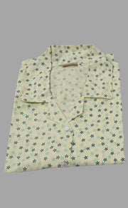 Light Yellow Flora Cotton XL Night Suit  | Pure Cotton | Laces and Frills - Laces and Frills