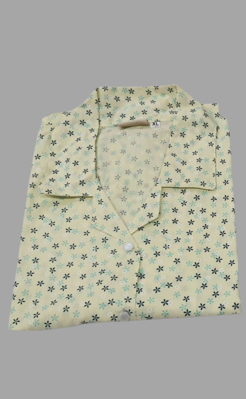 Light Yellow Flora Cotton XL Night Suit  | Pure Cotton | Laces and Frills - Laces and Frills