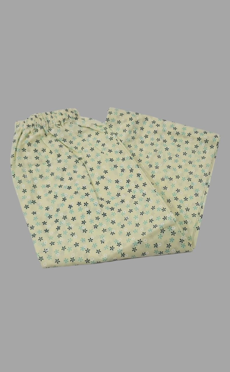 Light Yellow Flora Cotton XL Night Suit  | Pure Cotton | Laces and Frills - Laces and Frills