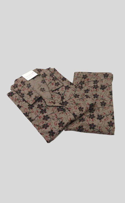 Beige/Black Floral Cotton Large (L) Night Suit | Pure Cotton | Laces and Frills - Laces and Frills