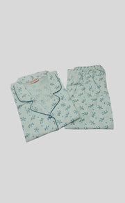 Sea Green Tulips Cotton XL Night Suit | Pure Cotton | Laces and Frills - Laces and Frills
