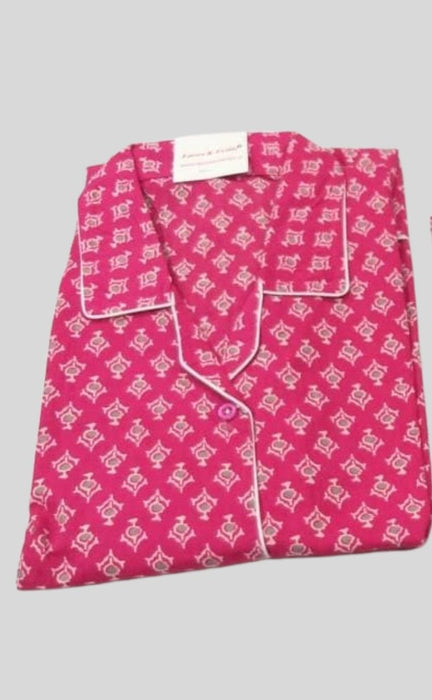 Pink Butta Cotton Large (L) Night Suit | Pure Durable Cotton | Laces and Frills - Laces and Frills