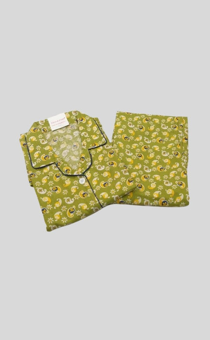 Green Leaf Cotton Large (L) Night Suit | Pure Durable Cotton | Laces and Frills - Laces and Frills