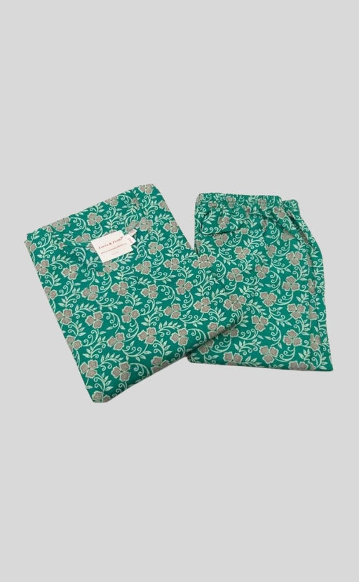 Green Floral Garden Cotton Large (L) Night Suit  | Pure Durable Cotton | Laces and Frills - Laces and Frills