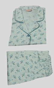 Sea Green Tulips Cotton XL Night Suit | Pure Cotton | Laces and Frills - Laces and Frills
