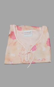 Peach Satin Sleeveless  3/4 th Night Suit - Laces and Frills